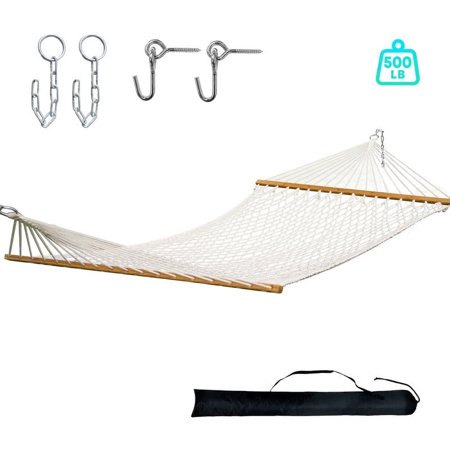 KEESTP Comfort 2 Person Cotton Rope Hammock,500lb Capacity,Portable Hammocks for Camping Outdoor/Indoor Patio Backyard - White