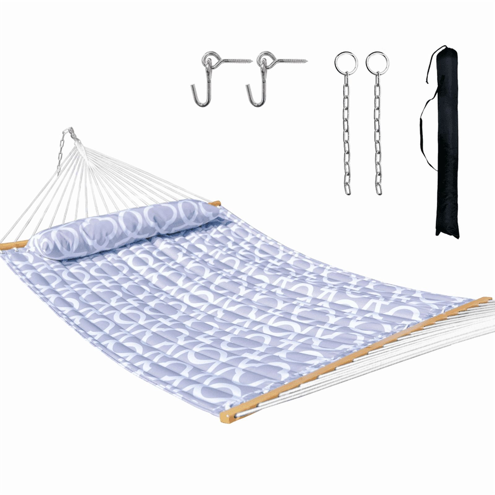 KEESTP 2 Person Portable Double Hammock Without Stand - 500lb Capacity Outdoor Hammock for Camping, Backyard - Whitegray