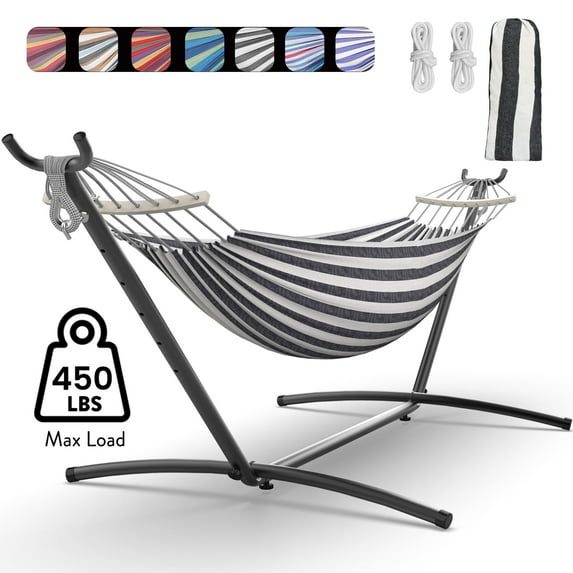 KEESTP Comfortable 2 Person Hammock with Stand,Portable Detachable Brazilian Hammock,450lb Capacity - Black