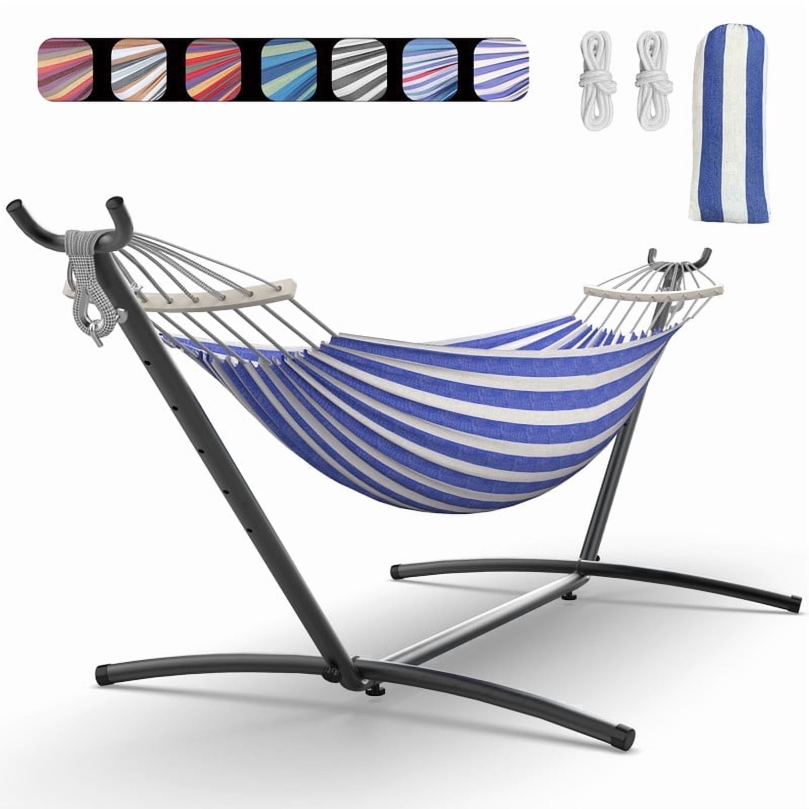 KEESTP Comfortable 2 Person Hammock with Stand,Portable Detachable Brazilian Hammock,450lb Capacity - Bluewhite