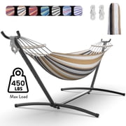 KEESTP Comfortable 2 Person Hammock with Stand,Ease of Assembly Portable Brazilian Hammock,450lb Capacity - Coffee