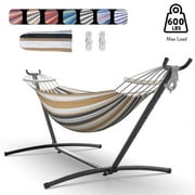 KEESTP Brazilian Hammock with Adjustable Stand- Stylish Hammock Bed w/Storage Bag, 600lb Capacity - Coffee