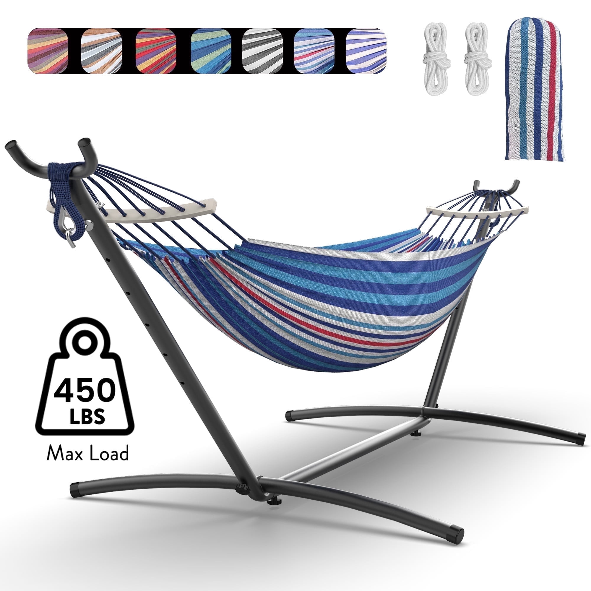 KEESTP Comfortable 2 Person Hammock with Stand,Portable Detachable Brazilian Hammock,450lb Capacity - Fine Blue