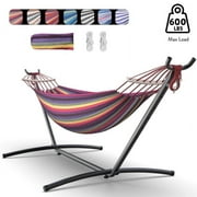 KEESTP Brazilian Hammock with Adjustable Stand- Stylish Hammock Bed w/Storage Bag, 600lb Capacity - Tropical