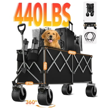 KEESTP Collapsible Wagon, 440LBS Heavy Duty Wagon Carts Foldable with Side Pocket and Brakes, 66 Gallon Large Capacity Foldable Wagon