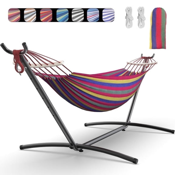 KEESTP Comfortable 2 Person Hammock with Stand,Ease of Assembly Portable Brazilian Hammock,600lb Capacity - Rainbow