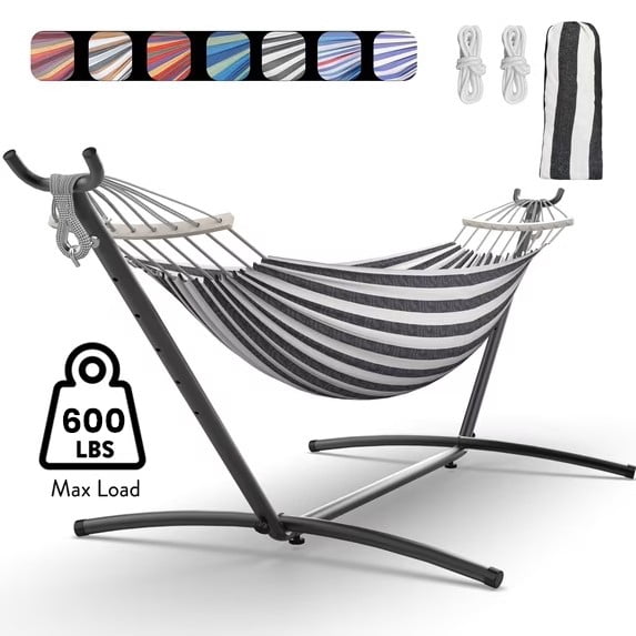 KEESTP Comfortable 2 Person Hammock with Stand,Portable Detachable Brazilian Hammock,600lb Capacity - Black
