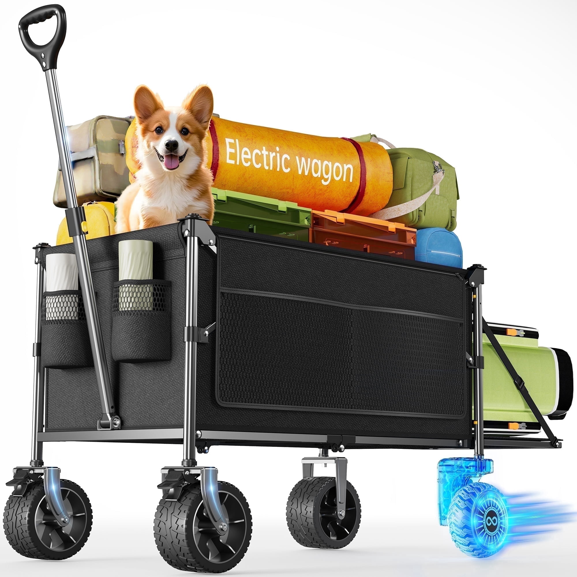 Electric Utility Wagon, 300W Motor,Foldable Cart with All Terrain Wheel for Camping/Gardening/Shopping