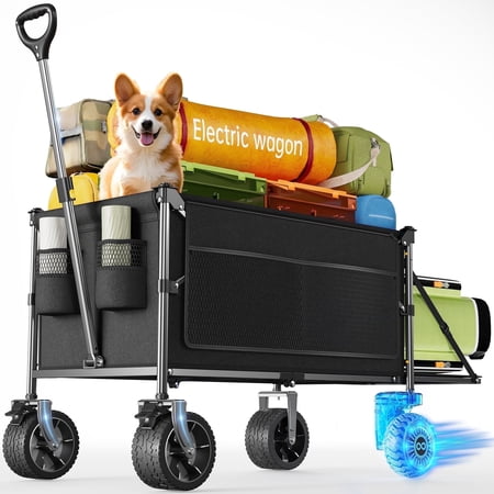 Electric Utility Wagon, 300W Motor,Foldable Cart with All Terrain Wheel for Camping/Gardening/Shopping