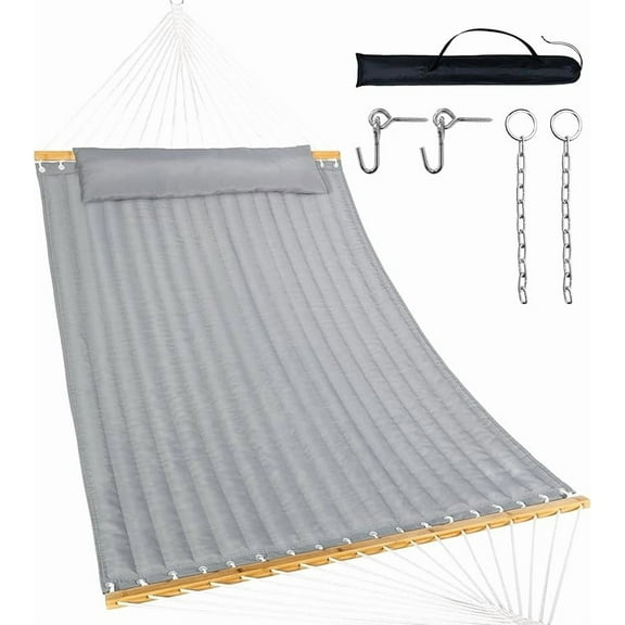KEESTP 2 Person Portable Double Hammock Without Stand - 500lb Capacity Outdoor Hammock for Camping, Backyard - Gray