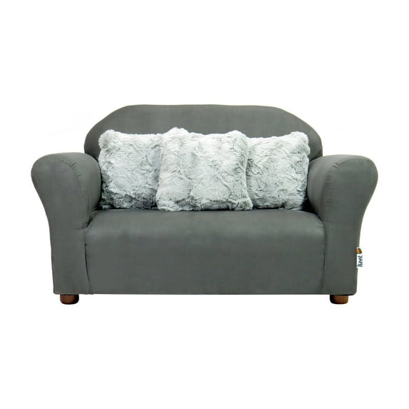 Plush Keet Children's Sofa Charcoal, with Grey accent pillows
