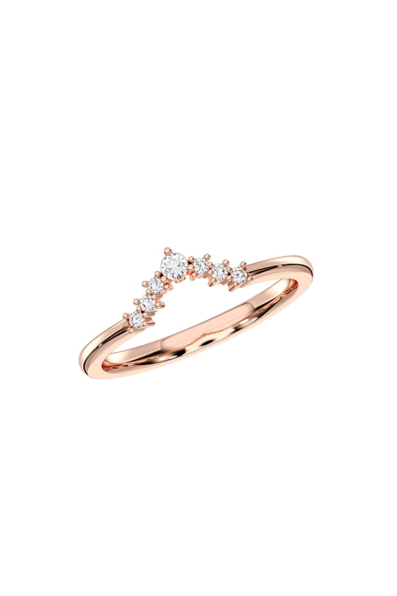 0.10 Carat Chevron-V-Shaped Moissanite Stone Wedding Ring for Women Made in Rose Gold Plated Silver Size 10