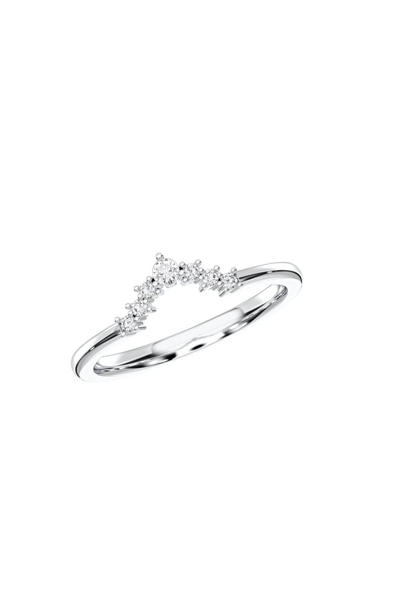 0.10 Carat Chevron-V-Shaped Moissanite Stone Wedding Ring for Women Made in White Gold Plated Silver Size 5