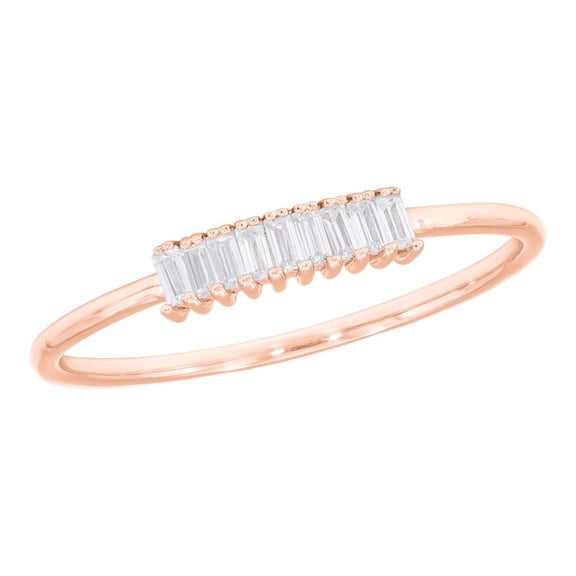 KEEVA JEWELS 0.12 Carat FG/VS Baguette Lab Grown Diamond Stackable Ring for Women Made in Rose 18K Gold Plated Silver Size 7