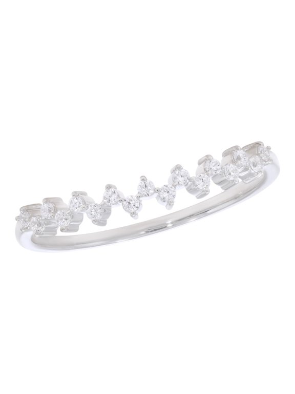 0.15 Carat F-G VS Round Lab Grown Diamond Zig Zag Stackable Band for Women Made in 18K White Gold Plated Silver Size 7.5