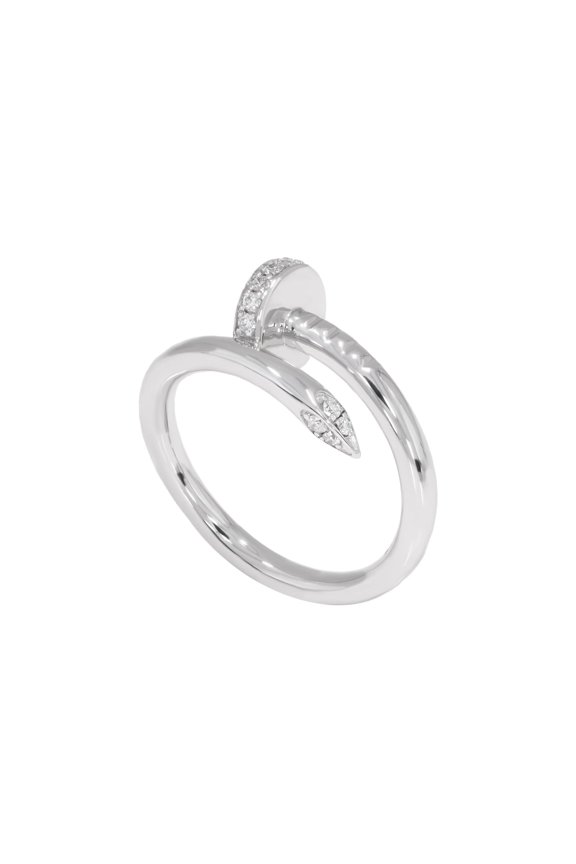 0.20 Carat Round Moissanite Nail Style Ring for Women, Made in White Gold Plated Silver, Size 9