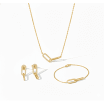 KEEVA JEWELS 0.35Ct F-G/VS Lab Grown Diamond Paperclip Matching Jewelry Set for Women Made in Yellow Gold Plated Silver