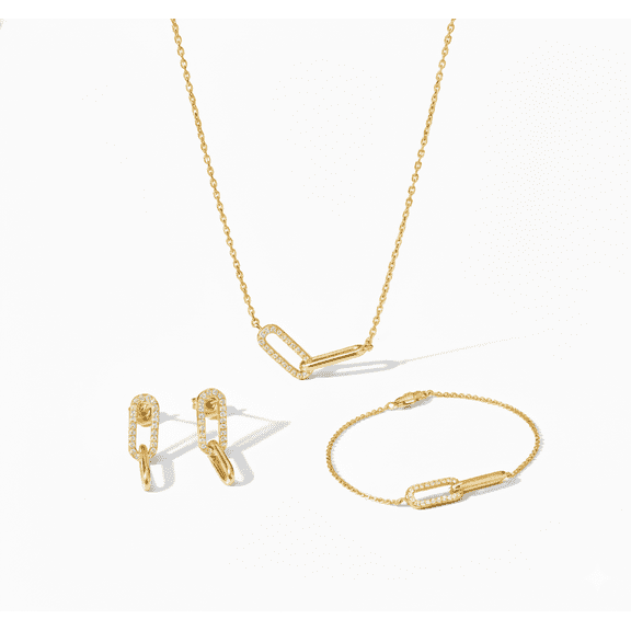 KEEVA JEWELS 0.35Ct F-G/VS Lab Grown Diamond Paperclip Matching Jewelry Set for Women Made in Yellow Gold Plated Silver