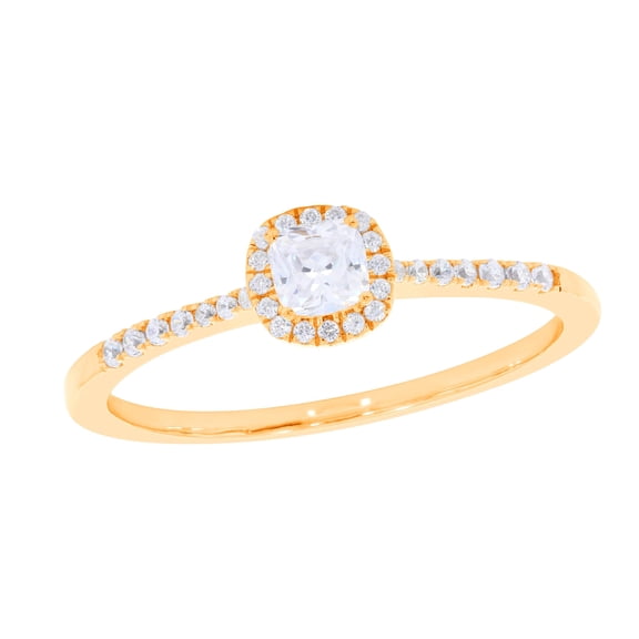 KEEVA JEWELS 0.40 Ct Cushion & Round Moissanite Halo Engagement Ring for Women Made in Yellow Gold Plated Silver Size 5.5