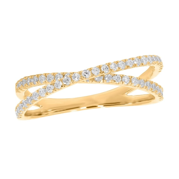 KEEVA JEWELS 0.45 Carat E-F/VVS-VS Round Moissanite Criss Cross X Ring for Women Made in Yellow Gold Plated Silver Size 9