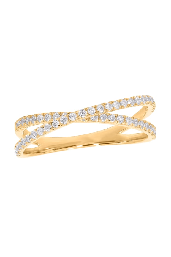0.45 Carat FG/VS Round Lab Grown Diamond Criss Cross X Ring Made in 10K Yellow Gold Size 6