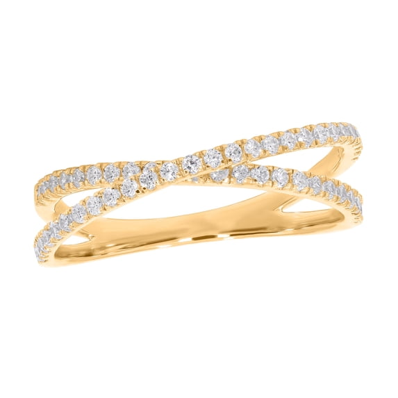 KEEVA JEWELS 0.45 Carat FG/VS Round Lab Grown Diamond Criss Cross X Ring Made in 10K Yellow Gold Size 9