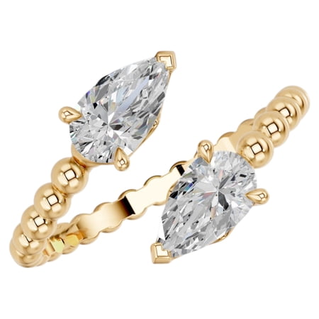 KEEVA JEWELS 0.50 Carat E-F/VVS-VS Pear Shape Moissanite Bypass Ring for Women, Made in Yellow Gold Plated Silver Size 9.5