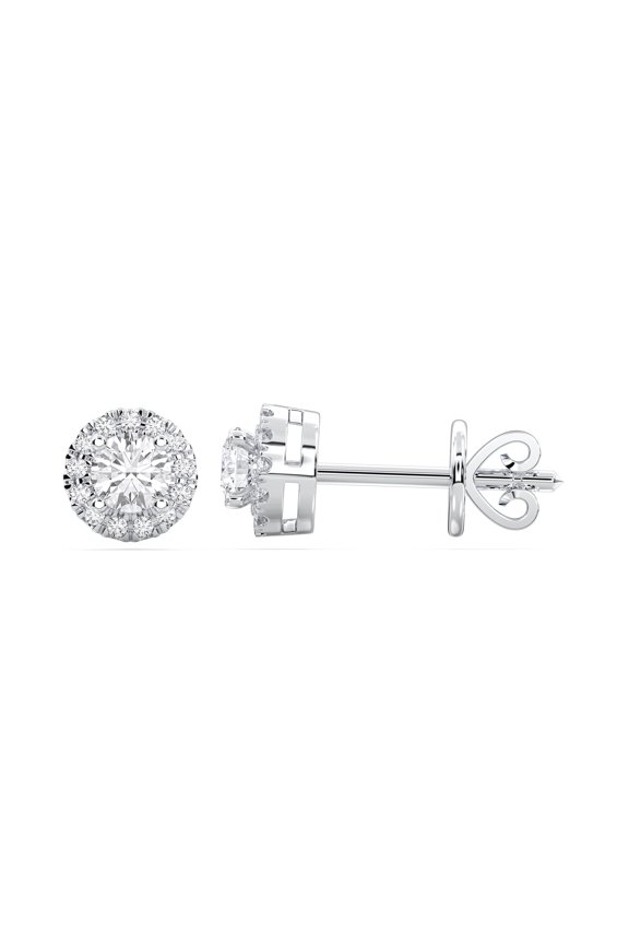 0.50 Carat E-F/VVS-VS Round Moissanit Halo Push Back Earring for Women, Made in White Gold Plated Silver.