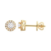 KEEVA JEWELS 0.50 Carat E-F/VVS-VS Round Moissanit Halo Push Back Earring for Women, Made in Yellow Gold Plated Silver.