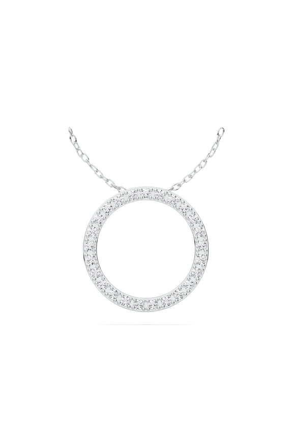 0.50 Carat E-F/VVS-VS Round Moissanite Open Circle Pendant With 18 Inches Chain for Women, Made in White Gold Plated Silver.