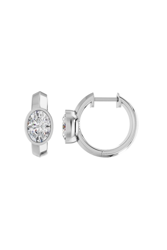 0.50 Carat Oval Moissanite Huggie Hoop Bezel Set Solitaire Earring for Women White Gold Plated Silver
