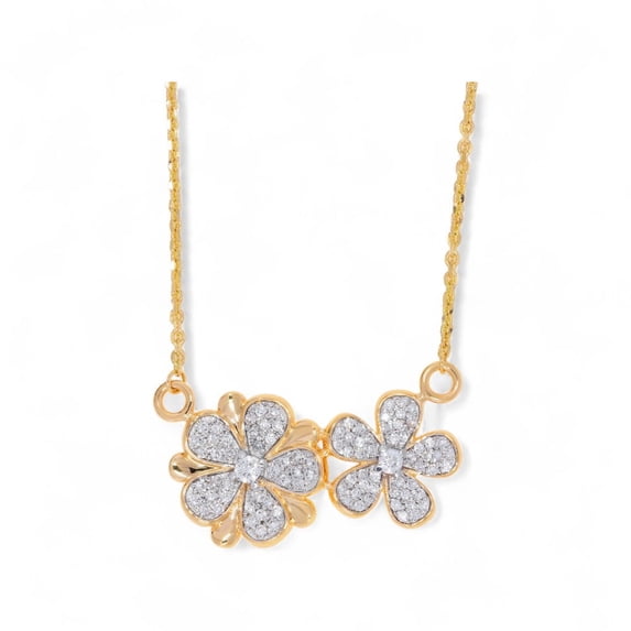 KEEVA JEWELS 0.95 Carat F-G/VS Round Lab Grown Diamond Double Flower Pendant Necklace for Women, 18-Inch Chain, Made in Yellow Gold Plated Silver.
