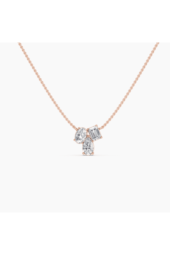 1.00 Carat E-F/VVS-VS Multi Shape Moissanite Pendant Necklace for Women,18-Inch Chain, Made in Rose Gold Plated Silver.