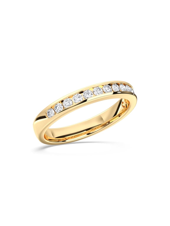 1.00 Carat E-F/VVS-VS Round Moissanite Channel Set Wedding Band Ring for Women Made in Yellow Gold Plated Silver Size 5
