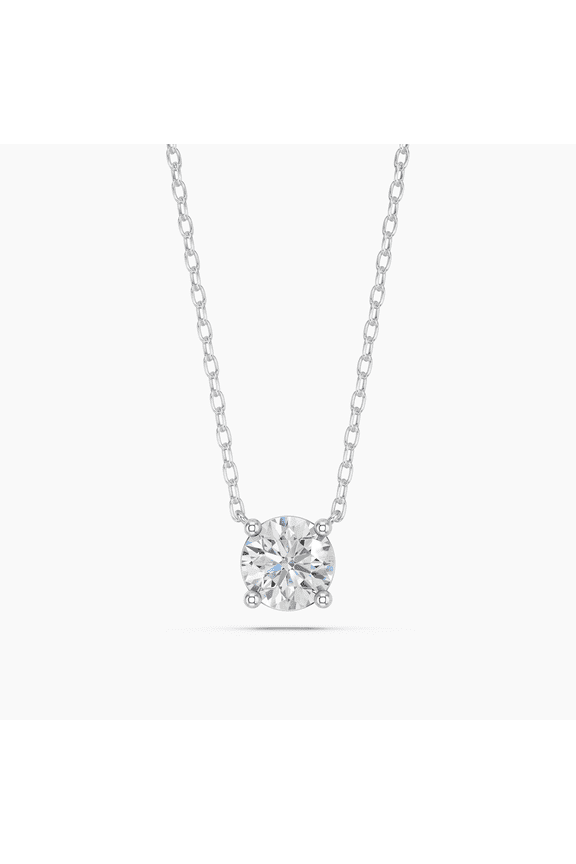1.00 Carat E-F/VVS-VS Round Moissanite Classic Solitaire Pendant Necklace for Women, 18-Inch Chain, Made in White Gold Plated Silver.