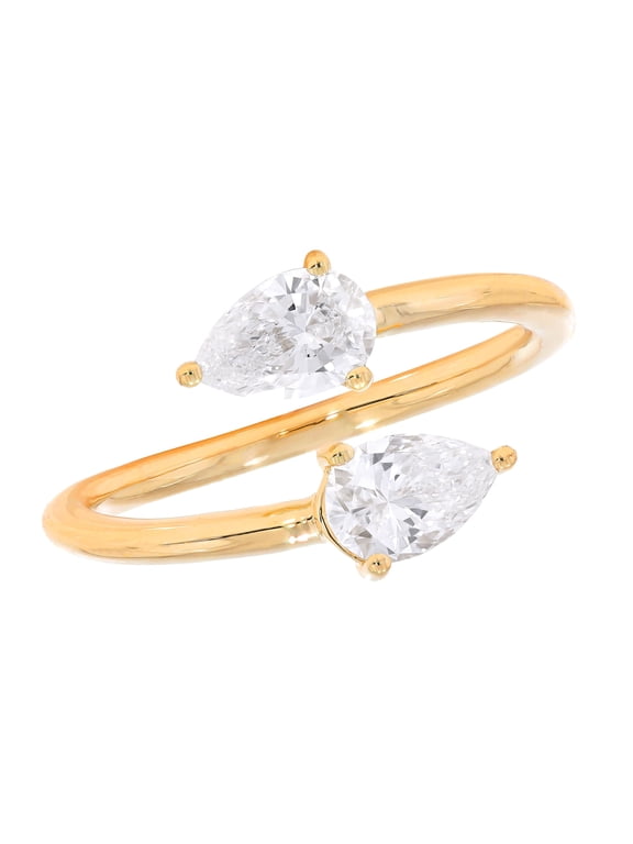 1.00 Ct Pear Cut Moissanite Bypass Ring for Women, Dual 0.50 Ct Stones, Yellow Gold Plated 925 Sterling Silver Size 5.5