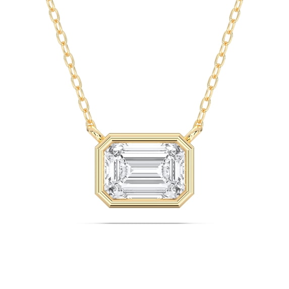 KEEVA JEWELS 1.00Ct Emerald Shape Moissanite Solitaire Pendant Necklace for Women 18 Inch Chain Made in 18K Yellow Gold Plated Silver