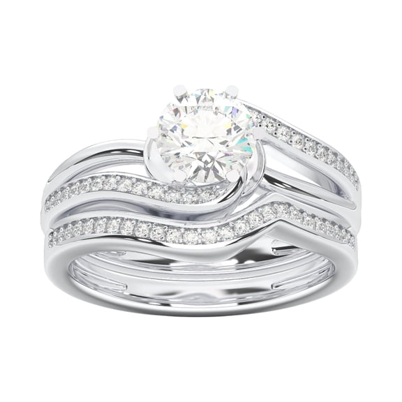 KEEVA JEWELS 1.10Ct Moissanite Engagement Ring With Matching Band for Women Made in 18K White Gold Plated Silver Size 5
