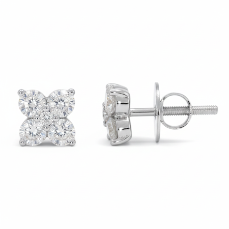 KEEVA JEWELS 1.25 Carat E-F/VVS-VS Round Moissanite Screw Back Stud Earring for Women Made in White Gold Plated Silver