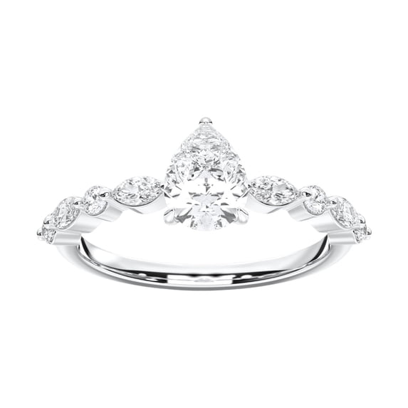 KEEVA JEWELS 1.36Ct Pear, Marquise and Round Moissanite Engagement Ring for Women Made in White Gold Plated Silver Size 5.5