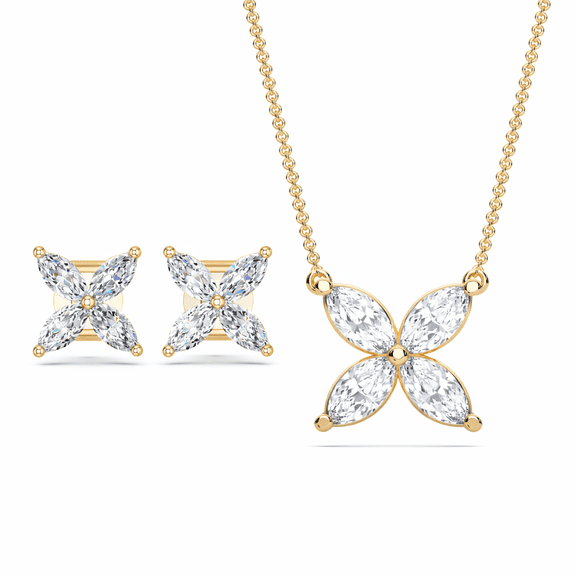 KEEVA JEWELS 1.75 Ct E-F/VVS-VS Moissanite Marquise Shape Stone Stude Earring & Chain Necklace Matching Jewelry Set for Women Made in Yellow Gold Plated 925 Silver