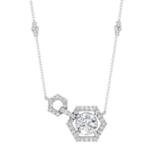 KEEVA JEWELS 1.85 Carat Round Moissanite Round Cut Center Stone Hexagon Halo Pendant Necklace for Women 18 inch Length, White Gold Plated Silver
