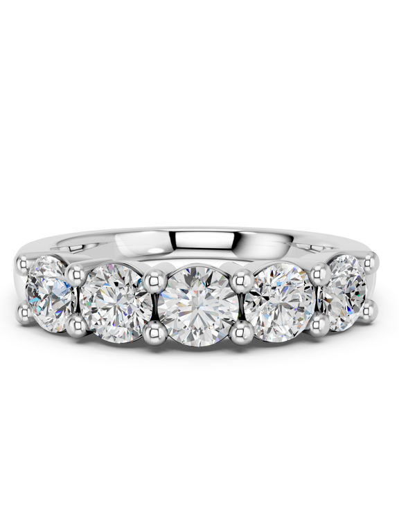 1 Ct Moissanite Five Stone Ring Women, Round Cut E-F VVS-VS, White Gold Plated 925 Silver, Size 5
