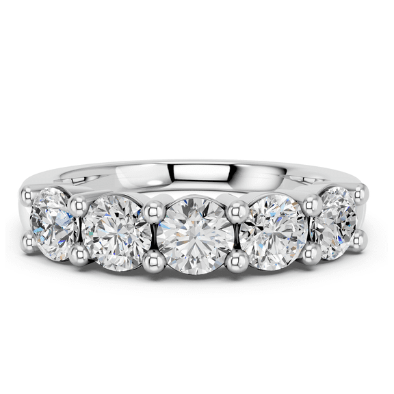 KEEVA JEWELS 1 Ct Moissanite Five Stone Ring Women, Round Cut E-F VVS-VS, White Gold Plated 925 Silver, Size 9