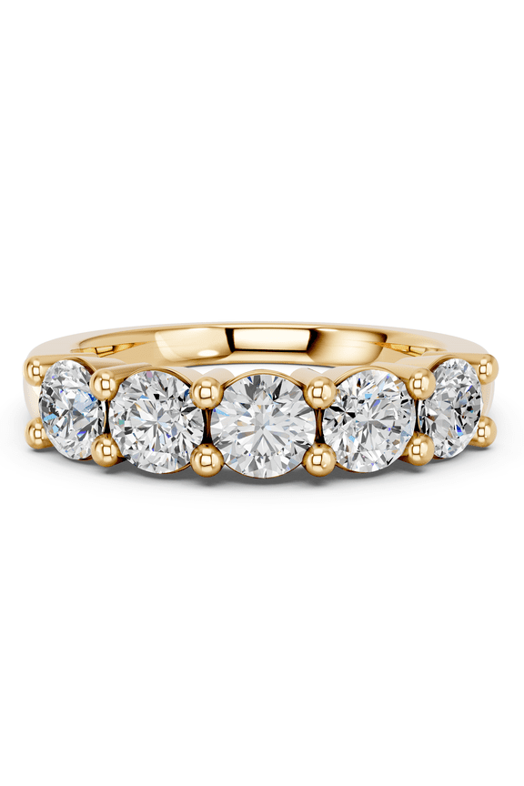 1 Ct Moissanite Five Stone Ring Women, Round Cut E-F VVS-VS, Yellow Gold Plated 925 Silver, Size 5