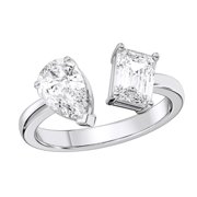 KEEVA JEWELS 2.00 Carat Pear & Emerald Shape Moissanite Stone Open Ring for Women Made in White Gold Plated Silver Size 5