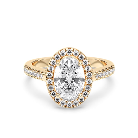 KEEVA JEWELS 2.50Ct Oval and Side Round Moissanite Luxurious Engagement Ring for Women Made in 18K Yellow Gold Plated Silver Size 8.5