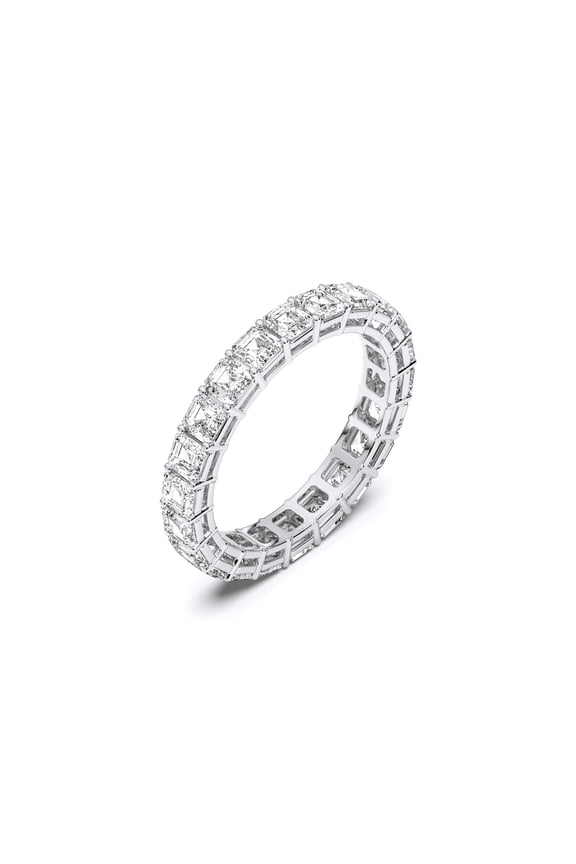 3.00 Carat High Quality Asscher Shape Moissanite Eternity Band for Women Made in White Gold Plated Silver Size 9