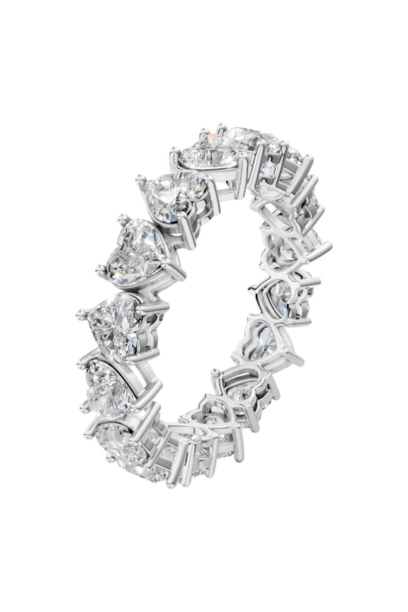 3.00 Carat High Quality Heart Shape Moissanite Eternity Band for Women Made in White Gold Plated Silver Size 8.5