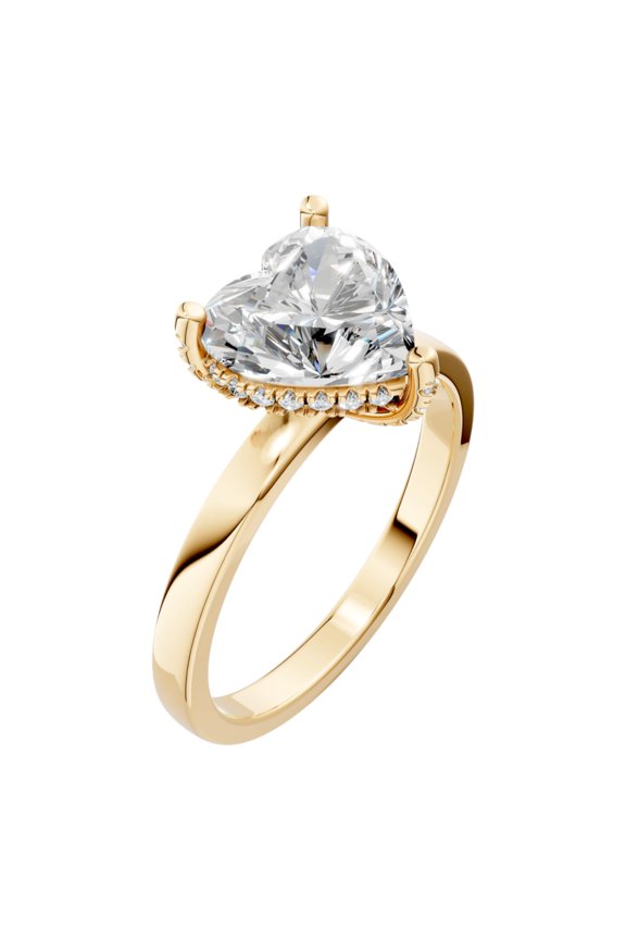 3.15 Carat Heart & Round Shape Moissanite Hidden Halo Valentine Ring for Women, Made in Yellow Gold Plated Silver Size 5.5